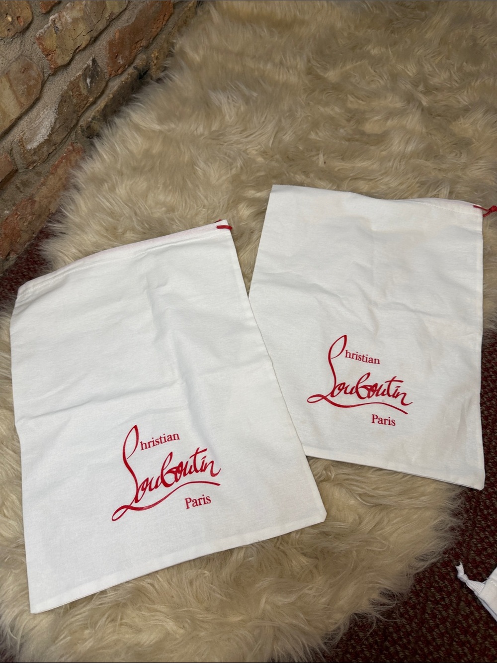 Christian Louboutin Genuine White Fabric Dust Bags With Drawstring. SET OF 2